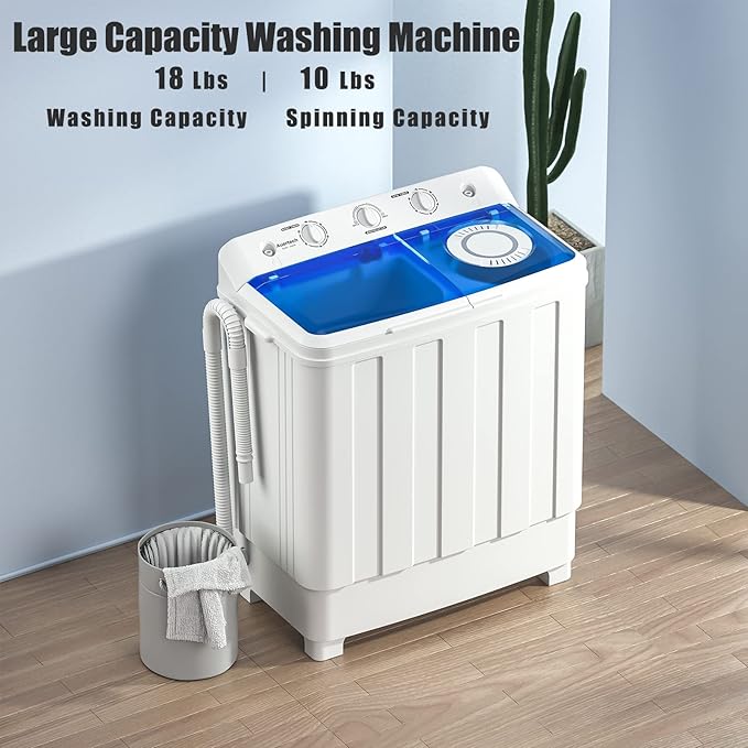 Auertech Portable Washing Machine, 28lbs Twin Tub Washer Mini Compact Laundry Machine with Drain Pump, Semi-automatic 18lbs Washer 10lbs Spinner Combo for Dorms, Apartments, RVs