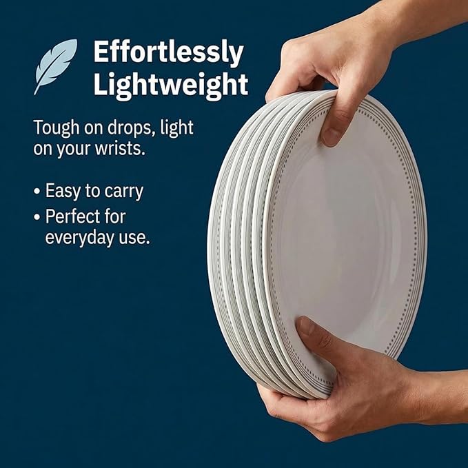 Corelle Vitrelle 18-Piece Service for 6 Dinnerware Set Triple Layer Glass and Chip Resistant, Lightweight Round Plates and Bowls Set, Mystic Gray