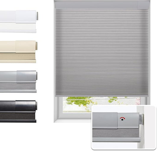 Tonature No Drill Cellular Shades for Indoor Windows, Thermal Insulating & Noise Reducing Honeycomb Blinds, Cordless Free Stop Blinds Light Filtering, Grey,44 1/2" W x 64" H