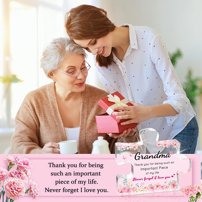 Mothers Day Gifts for Grandma, Grandma Mothers Day Gift Ideas - Engraved Acrylic Puzzle Plaque, Birthday Gifts for Grandmother from Grandkids, Unique Present Home Decor Keepsake