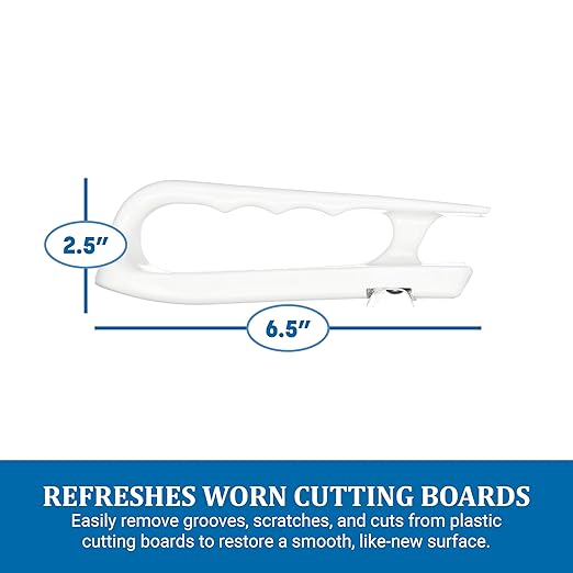 San Jamar Cutting Board Refinisher Cutting Board Scraper with Grooved Handle for Kitchen and Restaurants, Plastic, 6.5 x 2.5 Inches, White