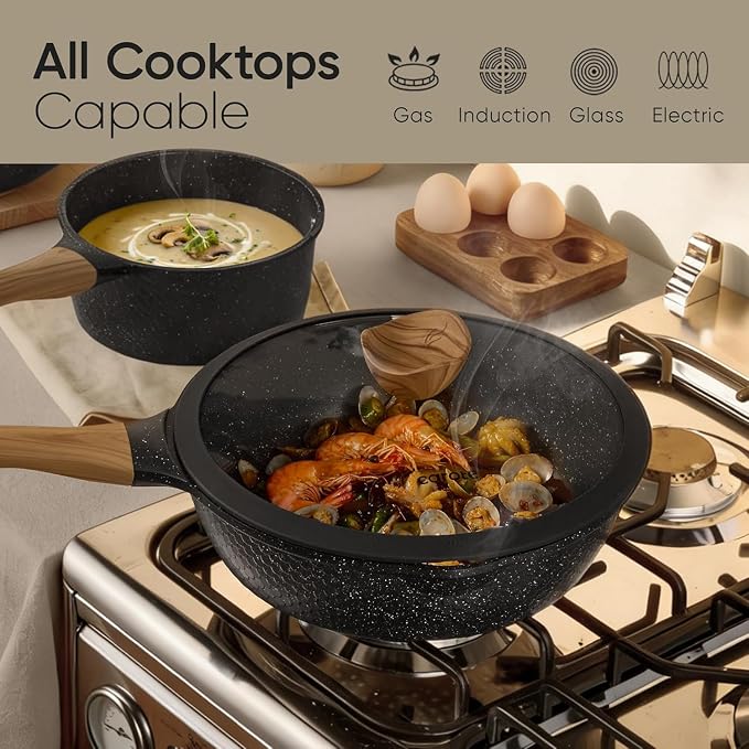 CAROTE 39pcs Nonstick Cookware Sets, Pots and Pans Set with Bakeware | Induction Kitchen Cooking Set, Special Texture Design, Ultra Durable, Easy Food Release, Even Heating, with Knife Set