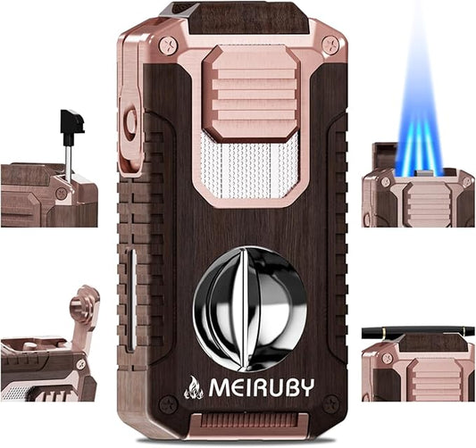 Stocking Stuffers Gifts for Men, 5-in-1 Butane Torch Lighter, Refillable Jet Flame Lighter with V-Cutter, Punch, Holder and Draw Tool, Multi-Functional Accessories Gift for Men, Dad, Husband, Friend