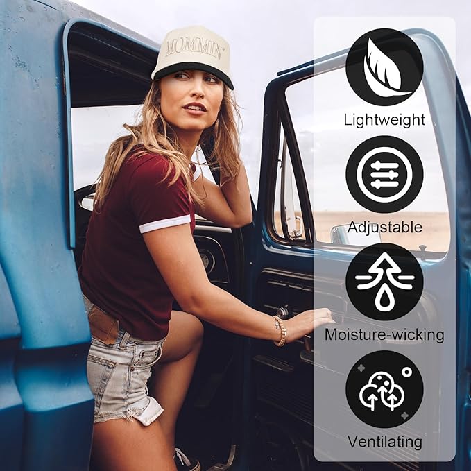 Womens Trucker Hat - with Mommin Embroidery Ponytail Fit - Mothers Day Great Gifts for Mom Wife Stepmom