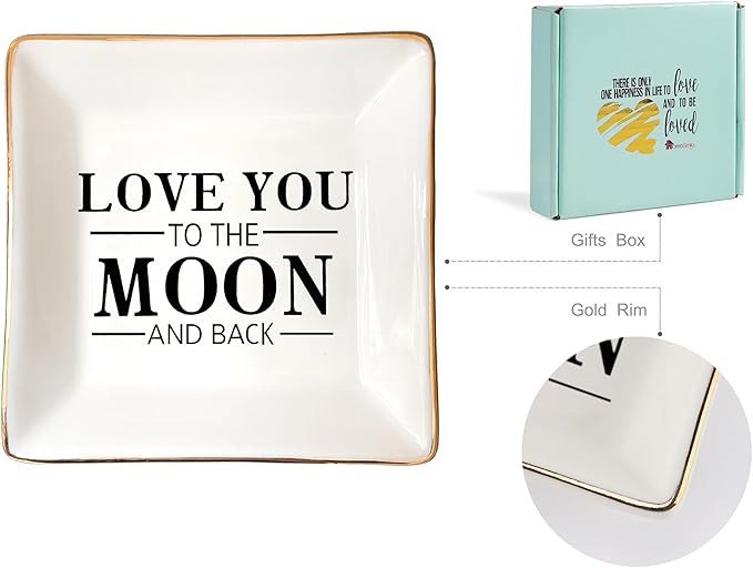 HOME SMILE Wife Gifts From Husband for Valentine Anniversary Ring Dish Jewelry Tray-I Love You to The Moon and Back