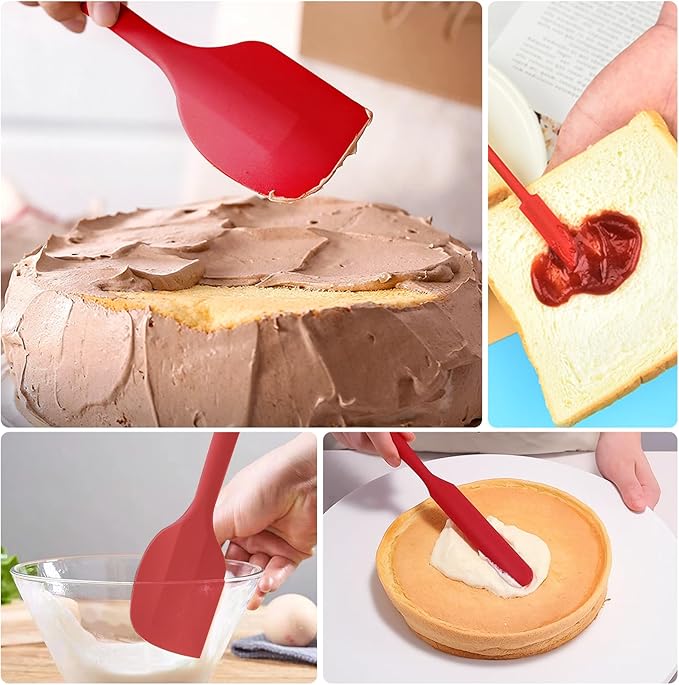 5 Piece Red Silicone Spatula Set, Heat Resistant Rubber Spatulas Set, Kitchen Spatula Set Dishwasher Safe for Nonstick Cookware Baking Cooking