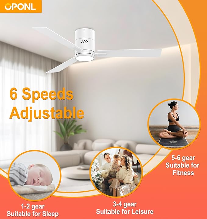 OPONL 52 Inch White Ceiling Fan with Light, Remote Control, Noiseless, Reversible, 6CCT, Dimmable, Timeable, Metal Housing Ceiling Fans with Lights for Bedroom, Indoor/Outdoor Use