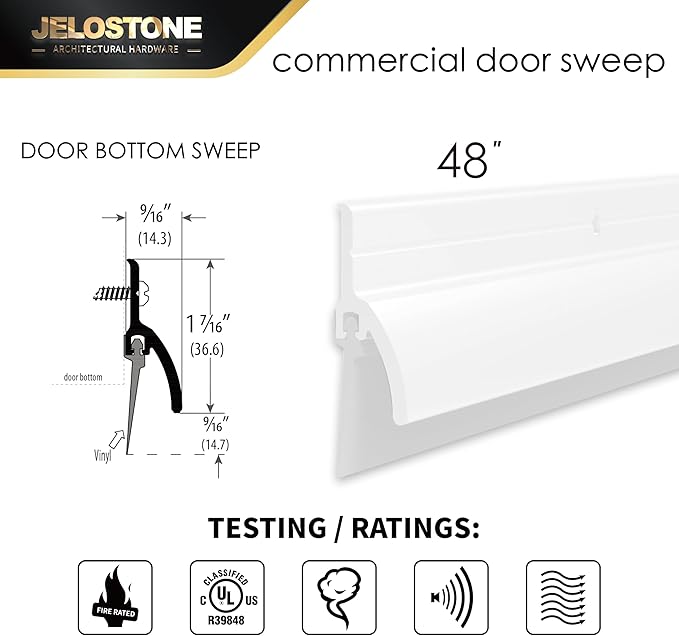 2 Pack – 48'' Door Bottom Sweep with Drip Cap (White Powder Coated) – Fire Rated Weather Stripping Door Seal Draft Stopper with Flex-V Vinyl Insert for Exterior & Interior Doors, JS-NV345