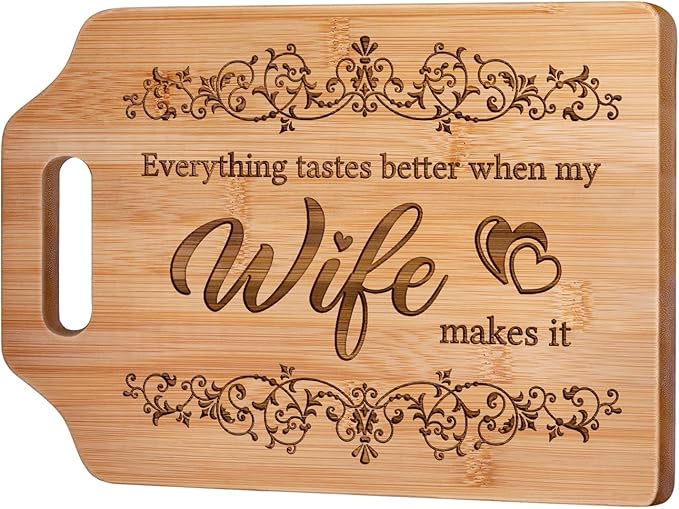 AceThrills Wife Mothers Day Gifts for Wife Birthday Gift Ideas for Wedding Anniversary, Christmas - Bamboo Cutting Board 12.3"L x 8.7"W x 0.4"Th (Everything Tastes Better)