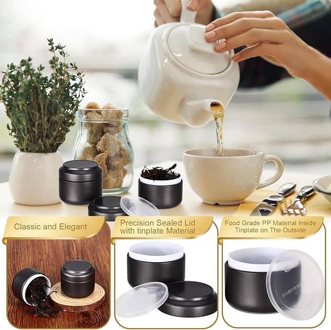 Suclain 50 Pack Small Tea Tin Canisters Bulk with Airtight Double Lids 3.4 oz Mini Leaf Tea Storage Containers Round Metal Tinplate Kitchen Teas Tin Can Box for Loose Teas Coffee Herbs Spices(Gray)