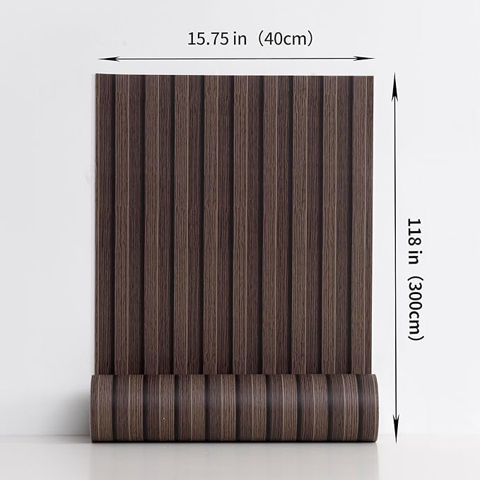 Haimin Wood Grain Slat Wall Panels Peel and Stick Faux Wood Thick Wallpaper 118"x15.75" Waterproof PET & IXPE Foam Paneling (Dark Brown)