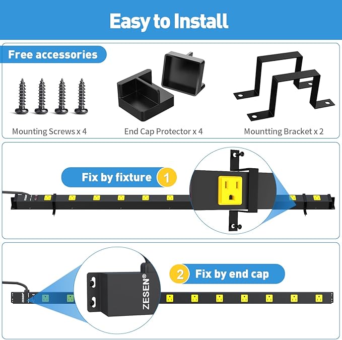 12 Outlet Industrial Power Strip with 15Ft Cord, 1875W Heavy Duty Metal Power Strip with Wide-Spaced Outlets & Overload Protection, ETL Listed for Garage, Workshop, Office, Home