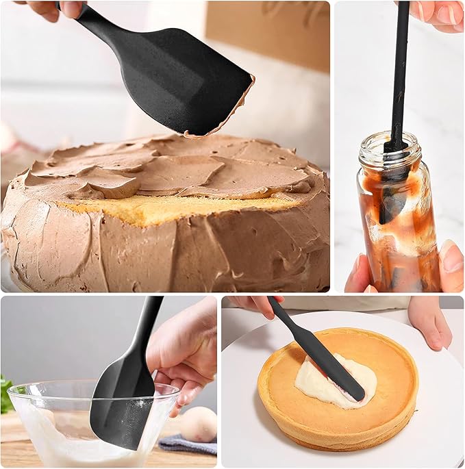 Silicone Spatula Set of 5, Rubber Spatulas Silicone Heat Resistant, Black Kitchen Spatula Set Dishwasher Safe for Nonstick Cookware Baking Cooking