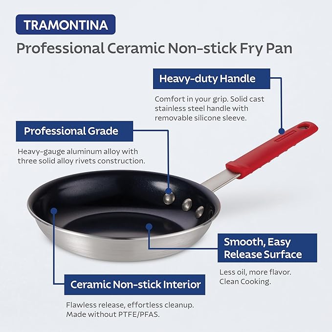 Tramontina Professional 14-Inch Ceramic Non Stick Extra Large Frying Pan | Heavy-Gauge Aluminum Skillet with Ceramic Nonstick Coating, Dishwasher and Oven Safe, Black, Made in Brazil