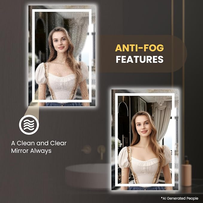 LOAAO 20"X30" LED Bathroom Mirror with Lights, Anti-Fog, Dimmable, Backlit + Front Lit, Lighted Bathroom Vanity Mirror for Wall, Memory Function, Tempered Glass, Safe to Use, ETL Listed