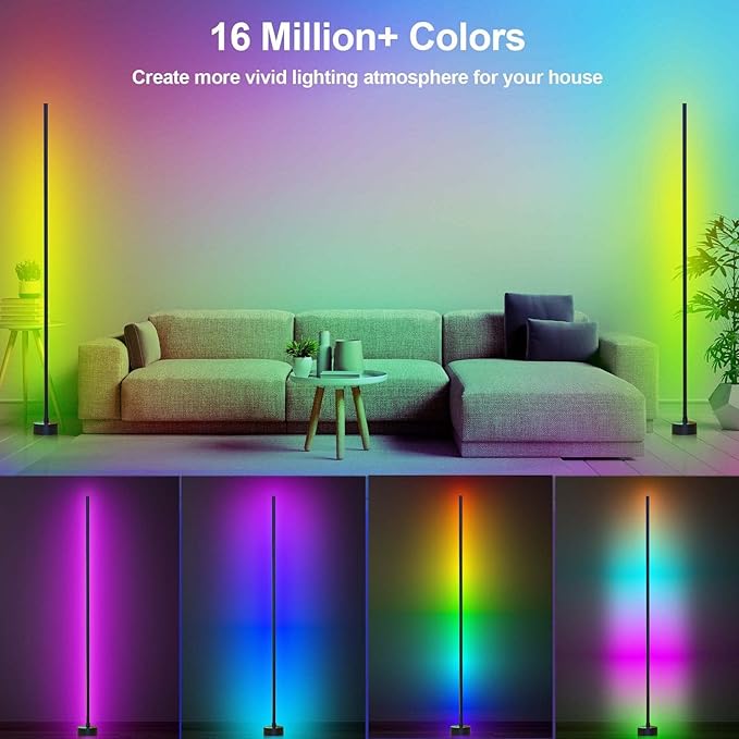 Miortior Corner Floor Lamp LED, 2-Pack Corner Lamp with App/Remote/Button Control, Smart RGB Floor Lamp with Music Sync, 16 Million DIY Colors & 68+ Scene for Living Room, Bedroom, Gaming Room
