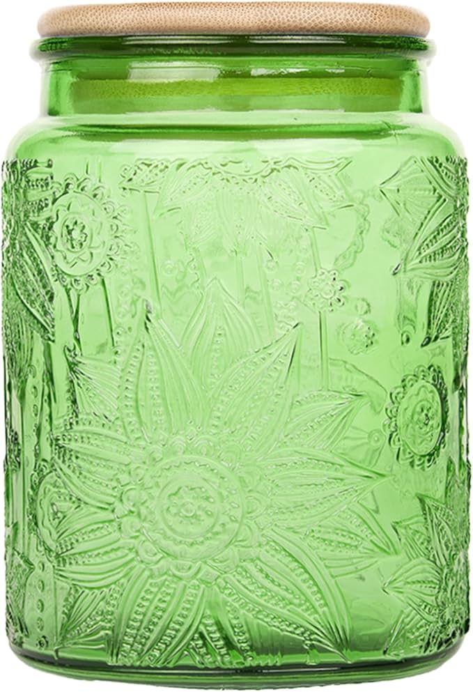 Custde Glass Storage Jars With Airtight Lid, 23.7oz Canister For Kitchen Counter with Bamboo Lid, brown sugar, candy, coffee, cookie, salt, tea,pantry cute Jar (Green, 23.7 fl oz)