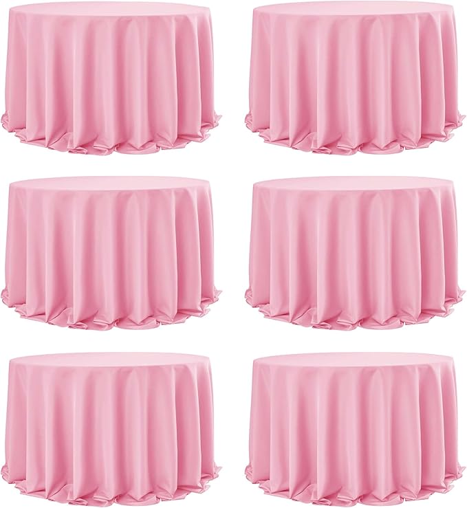 6-Pack Pink Round Tablecloths, 132 Inches, Stain-Resistant Polyester for 6-8 Ft Round Tables - Washable Table Covers for Weddings, Banquets, Birthday Parties, Events