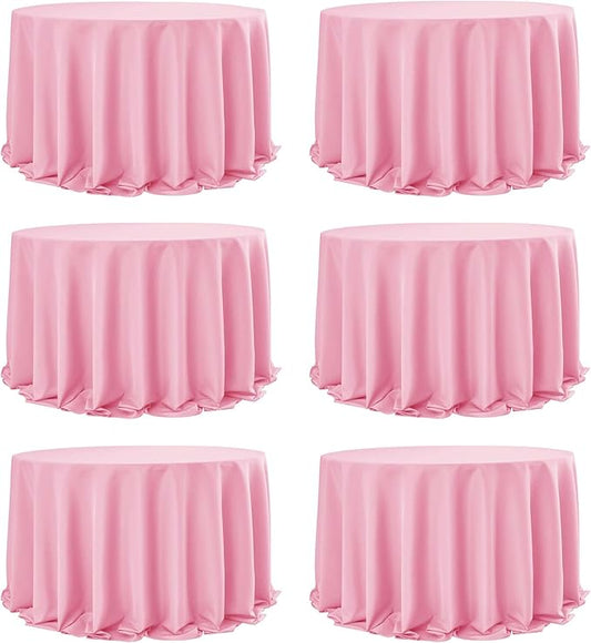 6-Pack Pink Round Tablecloths, 132 Inches, Stain-Resistant Polyester for 6-8 Ft Round Tables - Washable Table Covers for Weddings, Banquets, Birthday Parties, Events