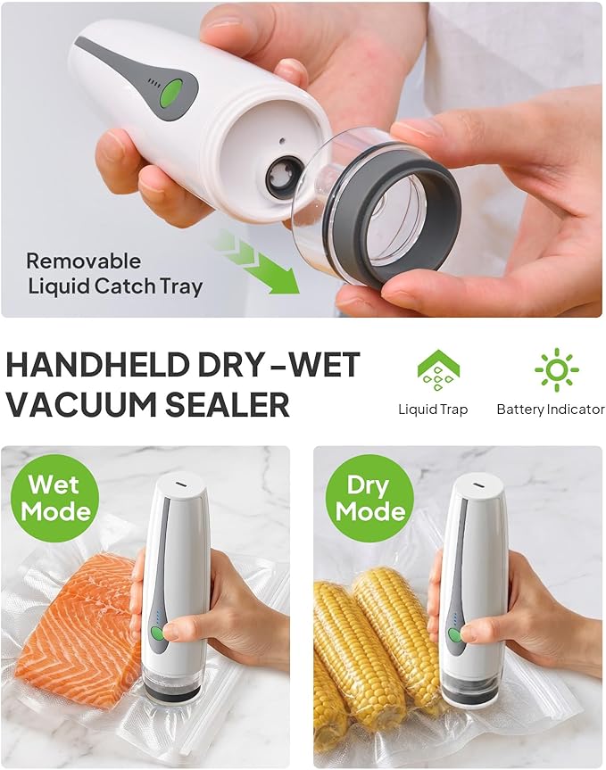Handheld Compact Vacuum Sealer for Food (Vacuum Sealer Machine + 30 Reusable Vacuum Bags), 6-Second Seal & 6X Fresh Longer, Rechargeable Portable Vacuum Sealer for Travel/Home Kitchen/Chef