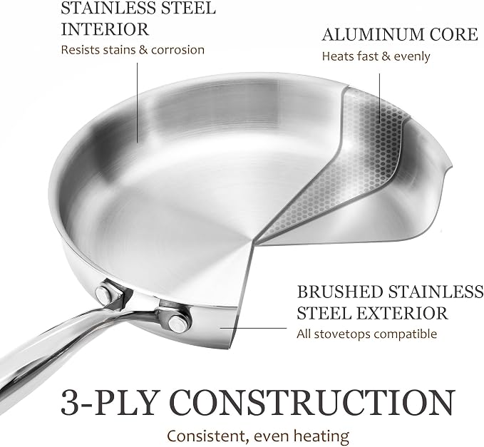 CAROTE 30 PCS Tri-Ply Stainless Steel Cookware Set, Pots and Pans Set, Non Toxic Induction Kitchen Cooking Sets, Cookware Collection, Silver