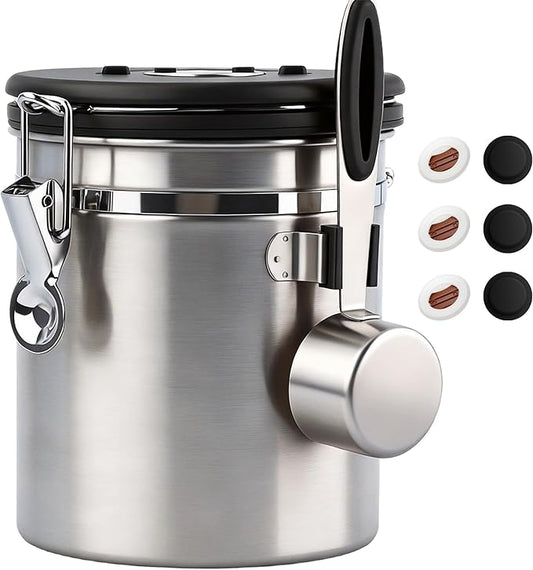ShanSon Coffee Canister Airtight Coffee Container Stainless Steel Coffee Bean Storage Container with Scoop Coffee Canister for Beans Grounds Sugar Flour Tea Cereal,16OZ,Silver