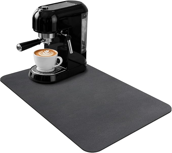 Coffee Mat 19x12 Inch, Black Coffee Machine Mat, Absorbent Hide Stain Rubber Backed Dish Drying Mat for Kitchen Counter, Bar Mats for Countertops, under Coffee Maker Pot Espresso Station