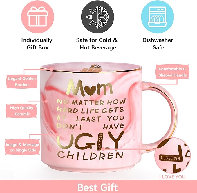 Mothers Day Gifts for Mom from Daughter Son - 12oz Funny Coffee Mug for Mom Wife from Husband Unique Marble Coffee Cup with Gold Print Christmas Birthday Mother's Day Present for Mama Stepmother Women