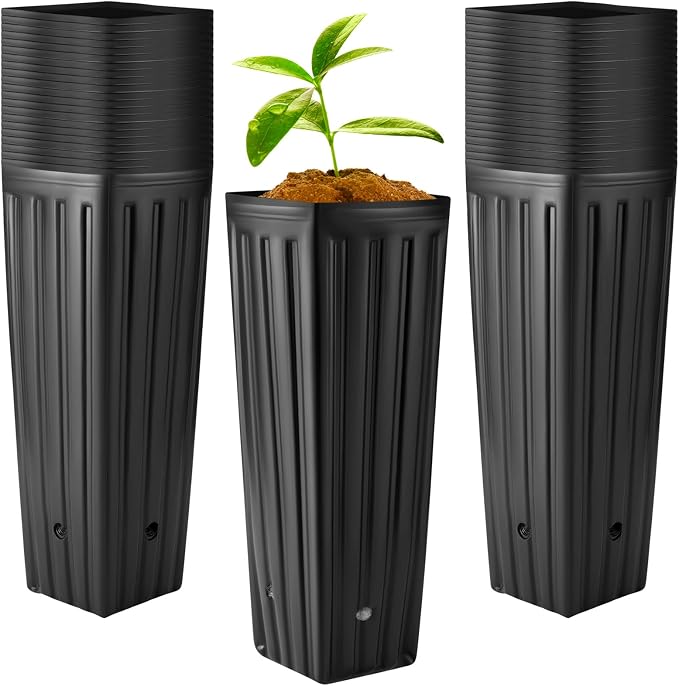 Nuenen 50 Pcs Tall Pot Plastic Deep Plant Nursery Pots Black Seedling Flower Plant Container with Drainage Holes for Indoor Outdoor Gardening (11.8" H X 3.9" W)