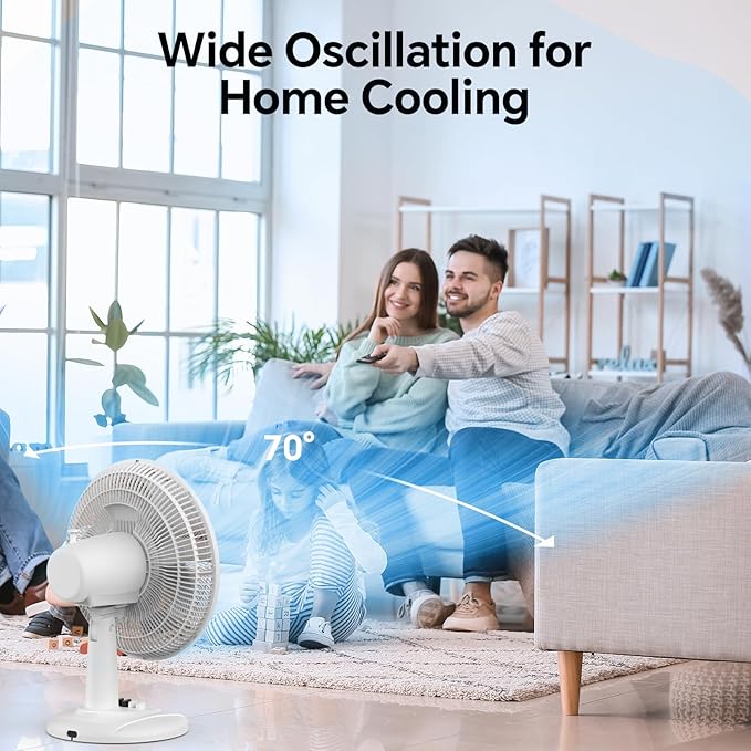 shinic 12-Inch Oscillating Table Fan, 3-Speed Quiet Desk Fan with Adjustable Tilt & Safety Grill, ETL Listed Portable Tabletop Fan for Bedroom, Home Office, Kitchen, Dorm