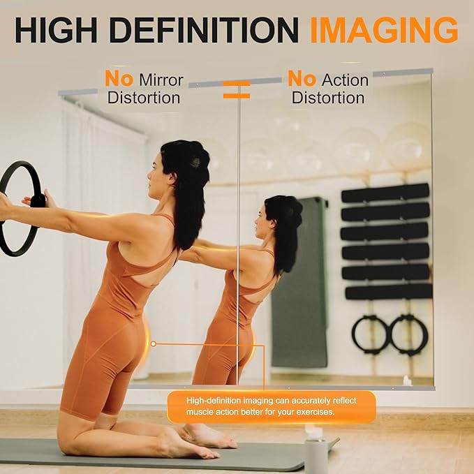 Delma Home Gym Mirror, 48"x24"x2PCS, Silver | Large Full Body, Tempered Glass Frameless, Wall-Mounted, For Gym, Yoga, Garage, Bedroom, Bathroom