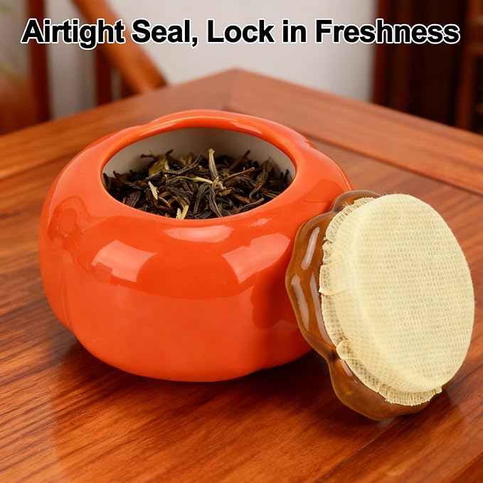 2-Pack Tea Canisters-Orange Ceramic Canisters with Airtight Lid - Beautiful Kitchen Storage for Loose Leaf Tea, Coffee, Sugar, Spices, Cookies