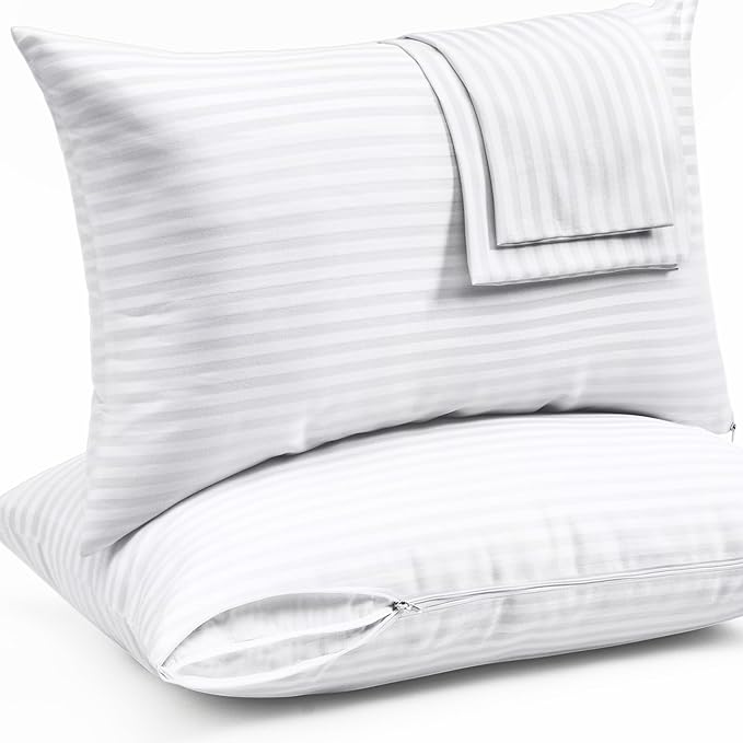 Ultra Soft Pillow Protectors with Zipper King Size - Set of 2 Breathable Pillow Covers - 100% Protection Against Stains, Dust & Dirt - Machine Washable (Dark White)