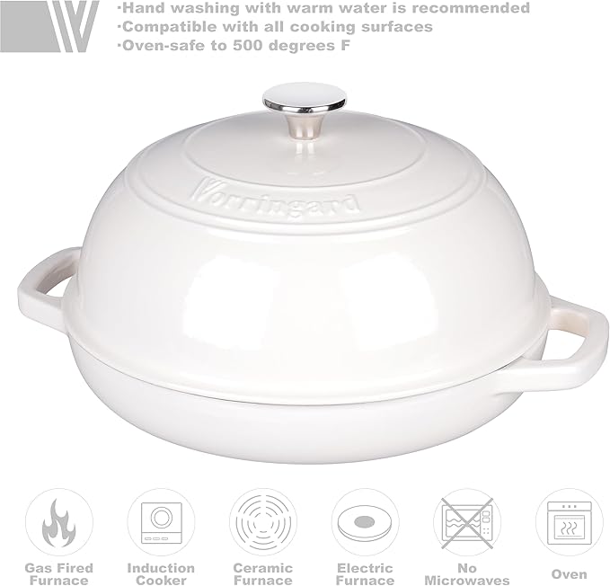 VORRINGARD Enameled Cast Iron Dutch Oven Pot with Lid, Bread Oven for Sourdough Bread Baking, Dutch Ovens with Bread Proofing Basket& Baking Supplies Set, 6 Quart, White