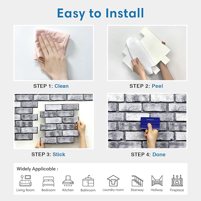 COMSTICKC 3D Faux Brick Wall Panel Peel and Stick, 10 Pcs of 12"X12", Small Size, Ultra-Light PVC Fake Brick Decorative Tiles Backsplash, Paintable, Not Real Brick (Gray -2)