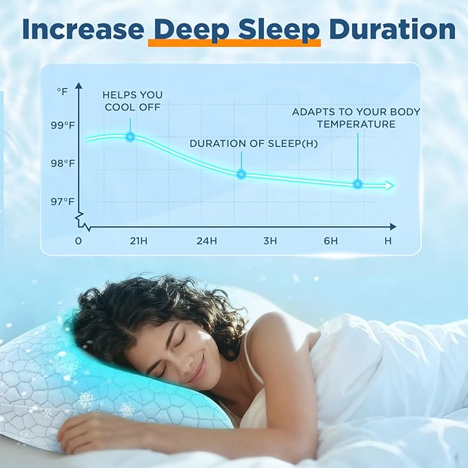 Cooling Pillow King Size Set of 2, CertiPUR-US Shredded Memory Foam Pillows, Cool Bed Pillows for Hot Sleepers Sleeping, Adjustable Firm Pillow for Side,Back,Stomach Sleepers,Sleep Gift for Mom