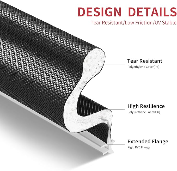 100 Feet Kerf Door Weather Stripping Door Seal, Long Reach V-Shaped Door Seal Strip for Door Frame Door Weatherstripping Insulation Strip Door Soundproofing for Large Gap(Black)