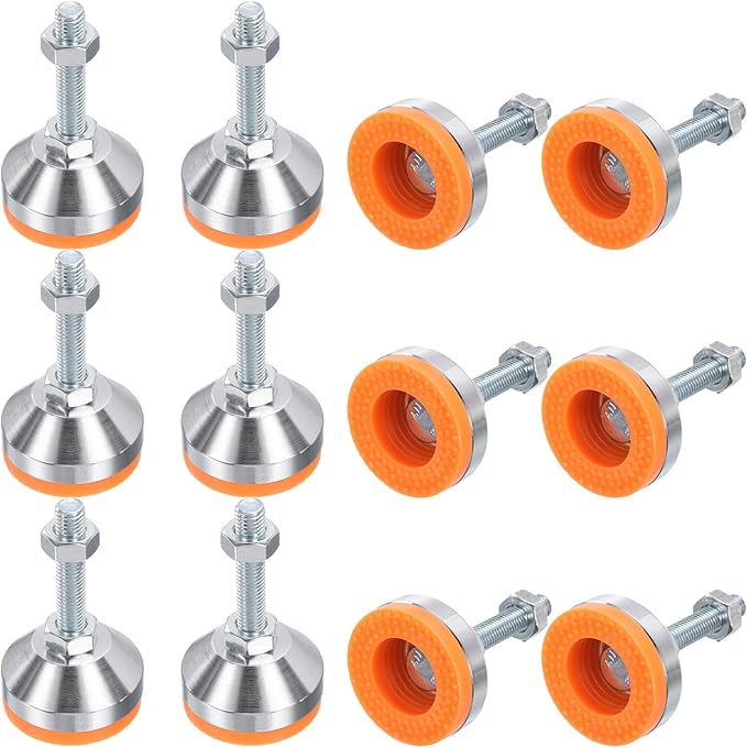 uxcell 8 Pack Adjustable Heavy Duty Leveling Feet, 50mm/2" Dia Base M12 x 50mm Thread Anti-Slip Shock-Absorbing Furniture Leveler Legs for Workbench, Machine, Cabinet