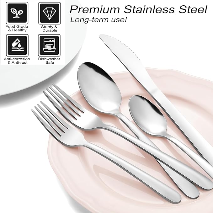 Pleafind 72-Pieces Silverware Set for 12, Flatware Set with Steak Knives, Stainless Steel Cutlery Set, Include Forks Spoons and Knives Set, Dishwasher Safe Utensil Sets for Home Restaurant