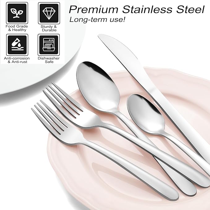 73-Piece Silverware Set with Organizer, Pleafind Stainless Steel Silverware Sets for 12, Cutlery Utensil Sets with Steak Knives, Include Forks Spoons Knives ＆ Silverware Organizer, Dishwasher Safe