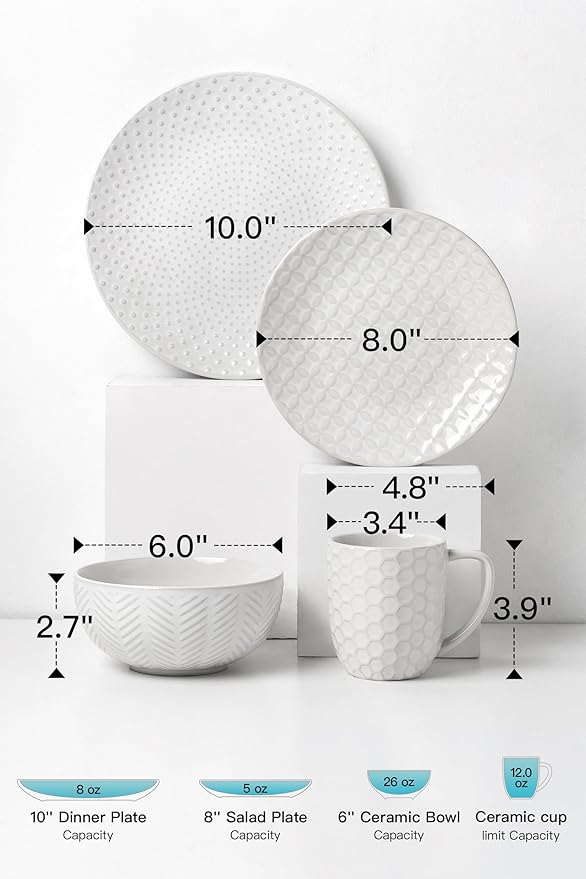 FOBENTA 16-Piece Ceramic Dinnerware Set with Mugs,Plates and Bowls Set for 4 with Coffee Mugs,Elegant Dish Set for Everyday Dining