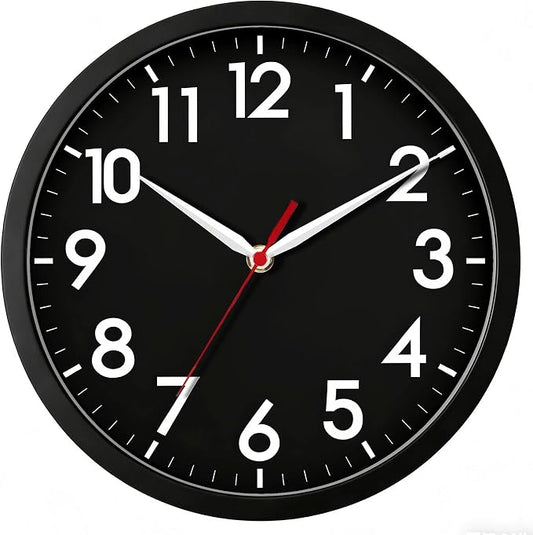 AKCISOT Wall Clock 8 Inch Silent Non-Ticking Modern Clocks Battery Operated - Analog Small Classic for Office, Home, Bathroom, Kitchen, Bedroom, School(Black)