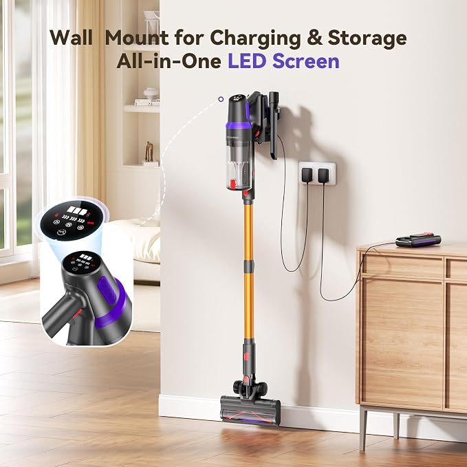 TechRise Cordless Vacuum Cleaner for Home, 550W 45KPa for Pet Hair & Floors | 60 Min Runtime, HEPA Filter, Self-Standing Design, Anti-Tangle Brush & LED Light for Carpets and Hard Floor Cleaning