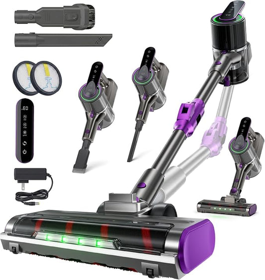 Cordless Vacuum Cleaner for Home, 55kPa 70-Min Runtime Cordless Stick Vacuum with LED Display, 8-in-1 Self-Standing Lightweight Design, Anti-Tangle for Pet Hair, Hard Floors and Carpet
