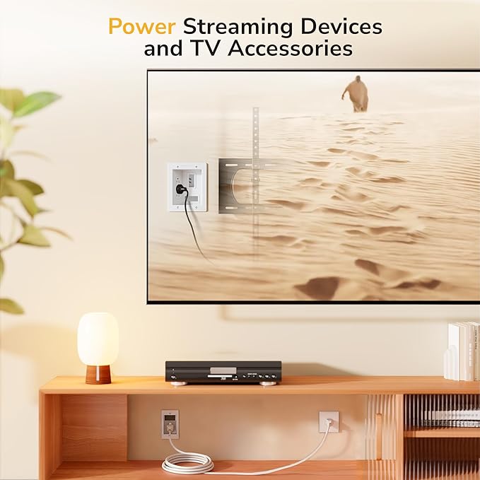 Mount-It! in-Wall TV Cable Management Kit – Dual Power Outlet with Dual USB Ports, Male Wall Plug and 5ft External & 9ft Behind The Wall Cords, Hand Saw – Safe Cable Management for TV
