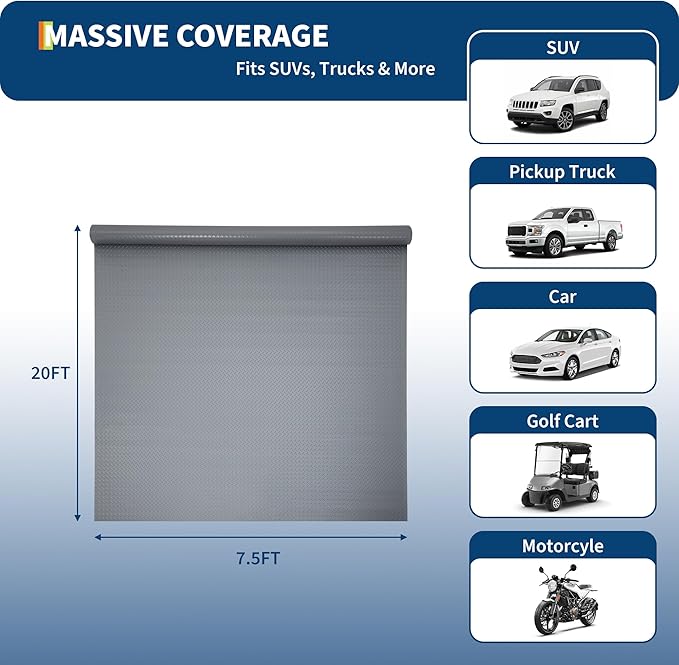 GarveeTech 7.5x20 FT Garage Floor Mat, 2.8mm Thickened Non-Slip PVC Garage Mat Roll, Diamond Plate Floor Protector Mat with 33FT Tapes for Garage, Under Car Parking Mat for SUVs, Trucks, Sports Car