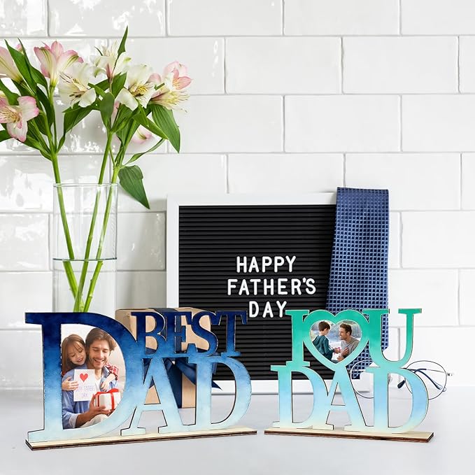 COCHIE DIY Unfinished Father's Day Photo Frame Wood Crafts to Paint, 2 Picture Frame Painting Craft Kit, Wooden Crafts Classroom Activities, Best Gift for Dad from Daughter, Son (Dad)