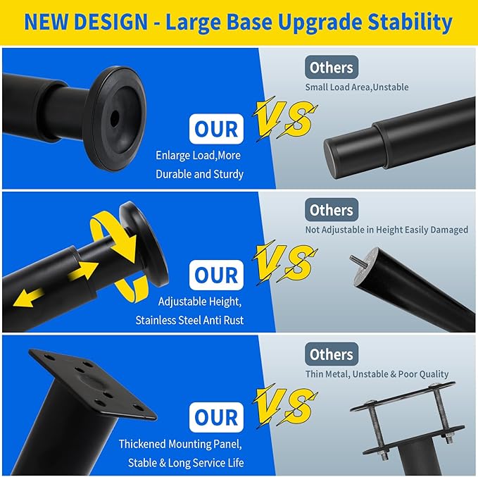 6 PCS Adjustable Furniture Couch Cabinet Legs 4.72-7.48 Inch, Heavy Duty Adjustable Height Replacement Legs for Dresser/Sofa/Bed/Chair, Legs for Furniture Set of 6 (Black)
