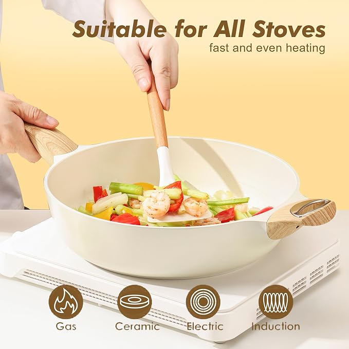 SENSARTE Ceramic Nonstick Frying Pan Skillet with Lid, 13.3 Inch Large Deep Frying Pan, 6 QT Saute Pan, Induction Pan, Healthy Non Toxic Cooking Pan with Helper Handle, PFOA PFAS PTFE Free