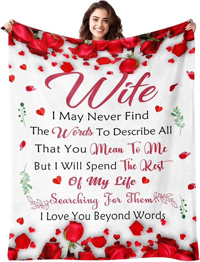 Mothers Day Blanket Gifts for Wife from Husband - Anniversary Wedding Gift for Women - Wives Birthday Gift Ideas - Romantic I Love You Present for Her - to My Wife's Blanket 50"x60"